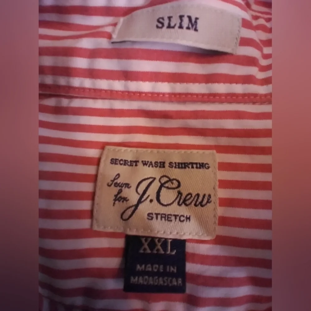 J. Crew Mens Slim Red & White Stripe Button Down Shirt Size XXL Workwear